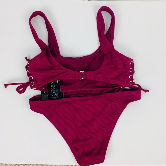 🔥CALIFORNIA WAVES🔥2-Piece Swimsuit Side Lace-Up Bikini Wine Small NWT - Picture 6 of 7